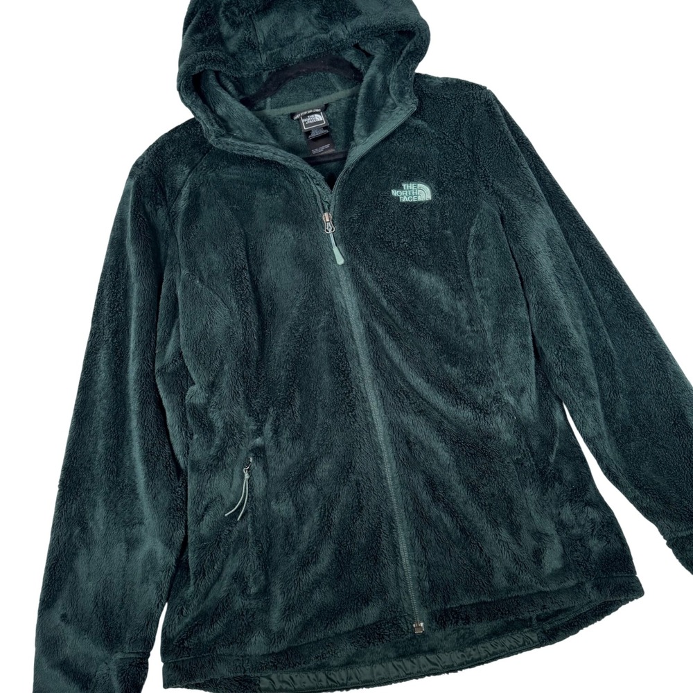 The North Face Osito Fleece Hoodie Womens Medium Green Full Zip Jacket Soft Warm